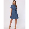 Allegra K Women's Casual Button Down Short Sleeve Denim Shirt Dress - 3 of 4