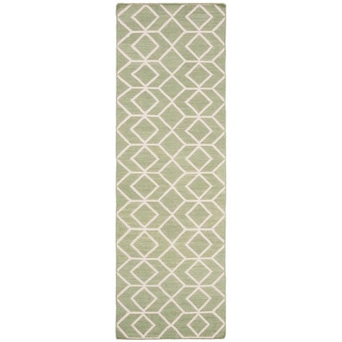 Dhurries DHU560 Hand Woven Flat Weave Runner Rug  Sage / Ivory 2'-6" X 10' - Safavieh. - image 1 of 4