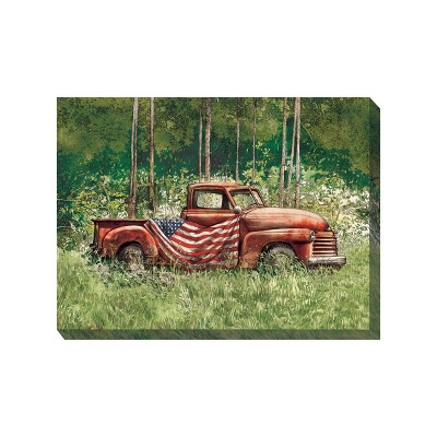Cottage Garden West of The Wind Vintage Patriot Green, Red 40 x 30 Inch Waterproof Gallery Wrapped Canvas, Outdoor Garden, Yard, Patio All Weather