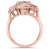 Pompeii3 2 3/4ct Morganite 3 Stone Diamond Oval Halo Ring 14K Rose Gold - 2 of 3
