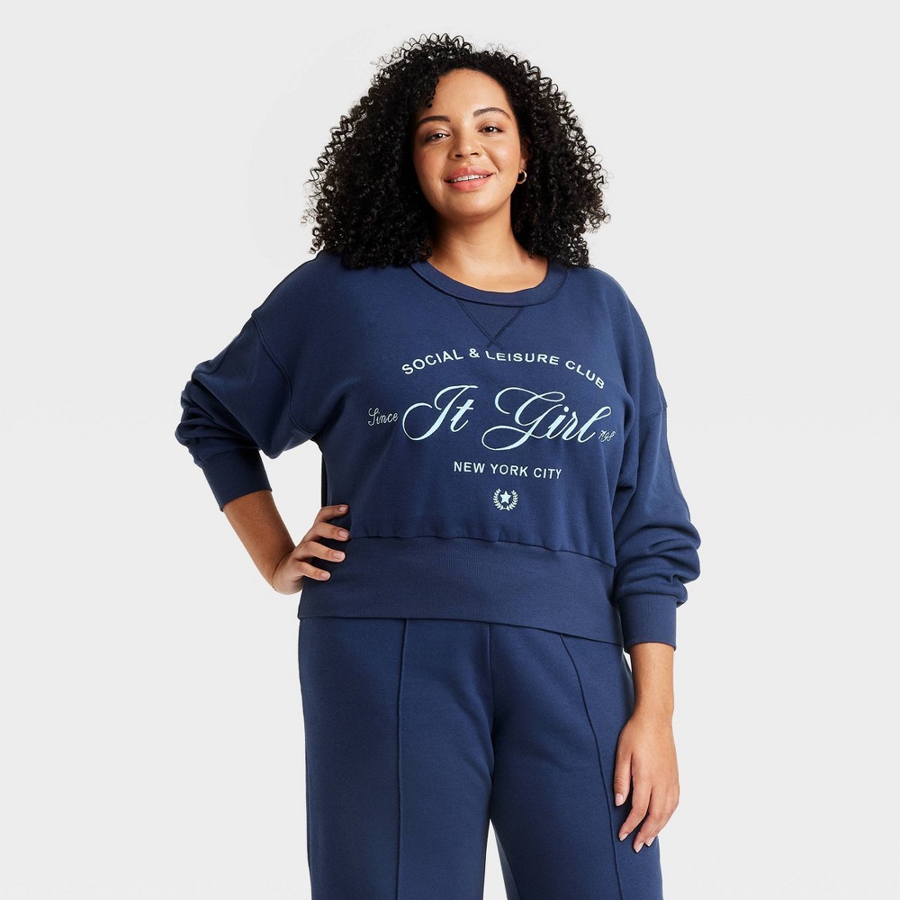 Women's It Girl Graphic Sweatshirt - Blue 3X