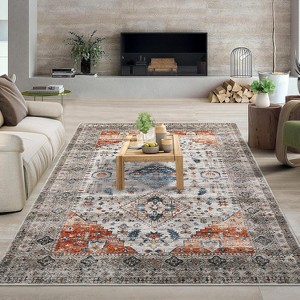 Washable Rug Vintage Boho Low Pile Non-Slip Foldable Ultra-Thin Carpet for Living Room Bedroom Guest Room Office - 1 of 4