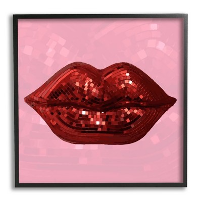 Stupell Industries Bold Pink & Red Lips Disco Pattern Framed Giclee Art
