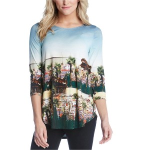 Karen Kane Womens Scenic Print High Low Hem Basic T-Shirt - 1 of 1