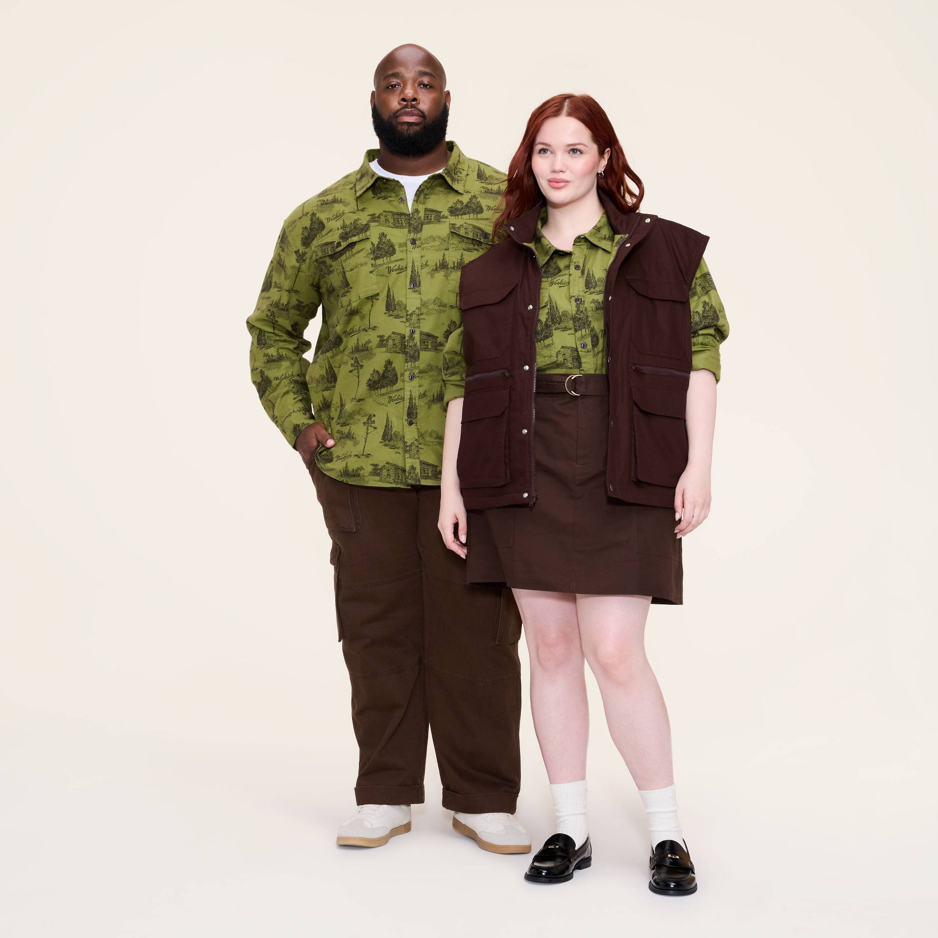 Adult Tall Long Sleeve Toile Print Flannel Button-Down Shirt - Woolrich x Target Green MT
