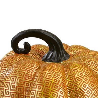 Northlight Seasonal 7.5" Gold and Orange Textured Greek Key Pumpkin Fall Decoration