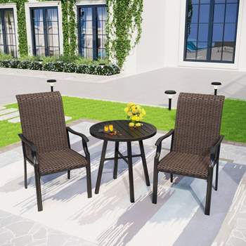 3pc Patio Conversation Set with Wicker Rattan Chairs & Round Coffee Table - Captiva Designs