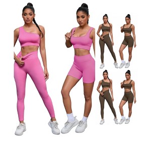 INSPIRE CHIC Women's 6 Sets Exercise Outfits Scoop Neck One Shoulder High Waist Gyms Body Shapers Workout Set - 1 of 4