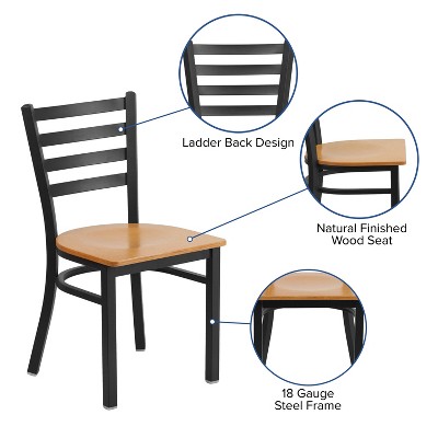 Natural Wood Seat Black Metal Ladderback Side Chair