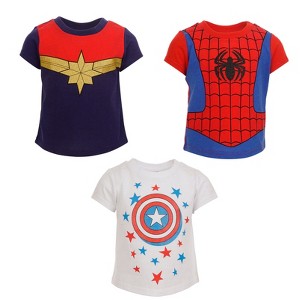 Marvel Avengers Captain Marvel Captain America Spider-Man Girls 3 Pack Pullover T-Shirts Little Kid to Big Kid - 1 of 4