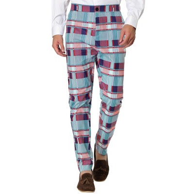 Lars Amadeus Men's Flat Front Unique Plaid Printed Business Dress Pants