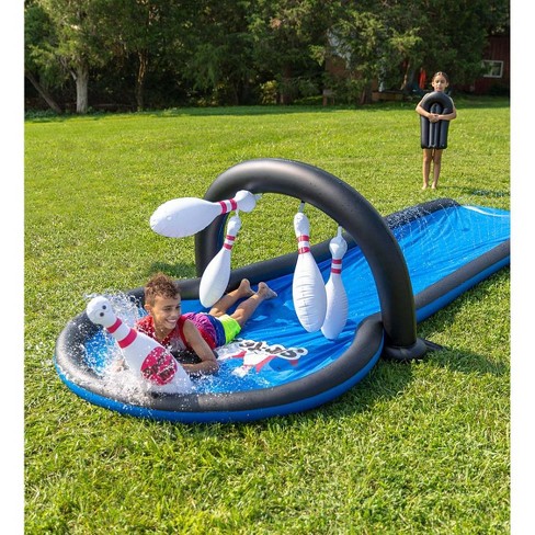 Hearthsong Strike Zone 18 Foot Bowling Water Slide With Two Speed Boards For Outdoor Active Play Target