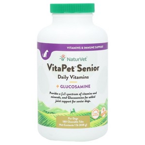 NaturVet VitaPet Senior, Daily Vitamins + Glucosamine, For Dogs, 180 Chewable Tabs, 1 lb (468 g) - 1 of 4