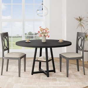 Round Dining Table for 4, 47" Kitchen Table, Modern Circular Dinner Table with Metal Base, Wooden Breakfast Table for Dining Room - 1 of 4