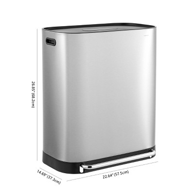 16-Gallon Stainless Steel Kitchen Trash Can with Pedal and Side Bin