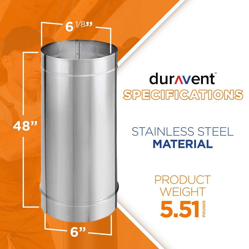 DuraVent DuraBlack 6DBK-48SS Stainless Steel Single Wall Wood Burning Stove Pipe Connector to Vent Smoke and Exhaust, 48 Inches Long x 6 Inch Diameter, 3 of 7
