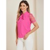 INSPIRE CHIC Women's Bow Tie V Neck Stand Collar Short Mesh Sleeve Blouse - 2 of 4