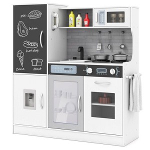 Safstar Play Kitchen Toy Set w/ Chalkboard Oven Sink Curtain Microwave Water Dispenser - 1 of 4