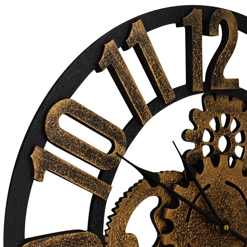 Northlight 24" Gold and Black Battery Operated Round Wall Clock with Cogs, 4 of 5