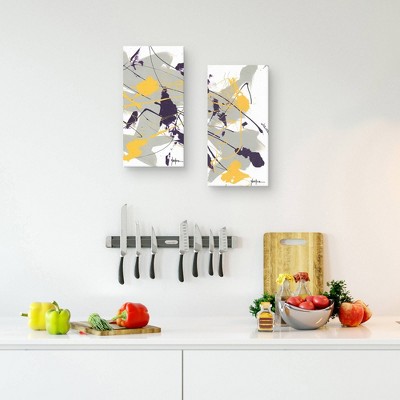 Chaos 1 and 2 Abstract Gray Gold Purple Canvas Art Set