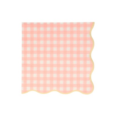 Large Gingham 3-Ply Paper Napkins with Scalloped Edges