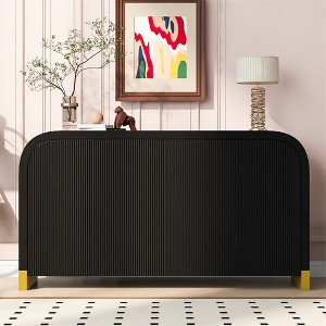Modern 4 Wavy Door Curved Corner Sideboard Storage Cabinet With Adjustable Shelves, Buffet Cabinet For Dining Room Living Room Bedroom Hallway Kitchen - 1 of 4