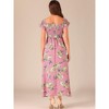 Allegra K Women's Floral Off-Shoulder V-Neck Side Silt Midi Beach Summer Dress - 3 of 4