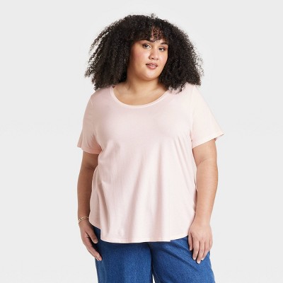 Women's Short Sleeve Scoop Neck Drapey T-Shirt - Ava & Viv™ Light Pink 4X