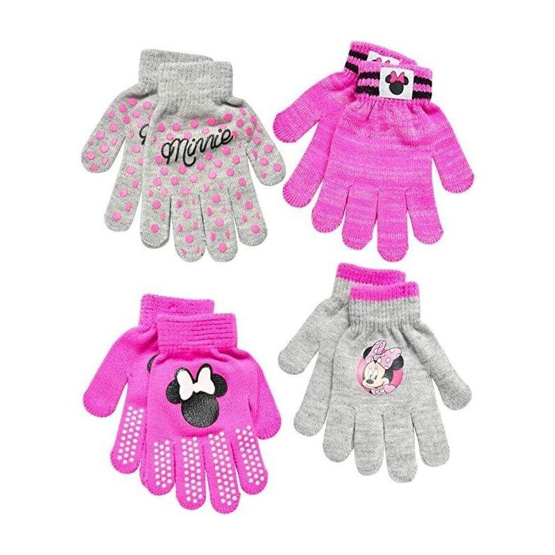 Disney Minnie Mouse Girls 4 Pack Gloves or Mittens Set, Ages 2-7, 1 of 6