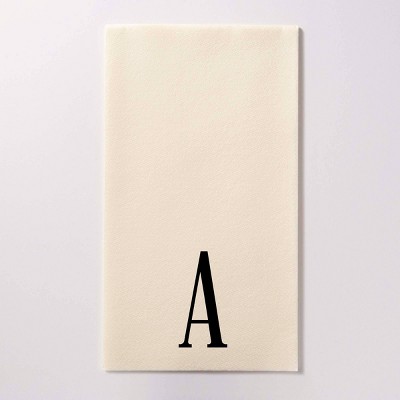 50ct 4.25"x8" Personalized Lettering 'A' Linen Like Guest Napkins Champagne