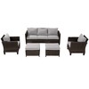 Sonkuki 5-Piece Patio Conversation Sofa Set Brown Rattan with Widen Armrest - 2 of 4