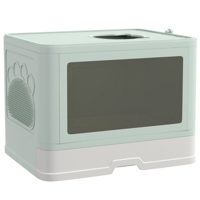 Green Enclosed Cat Litter Box with Top Exit and Scoop