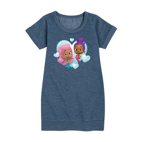 - Bubble Guppies - Molly And Zooli Heart Bubble Heart Graphic Short Sleeve Fleece Dress - image 1 of 4