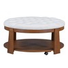 NicBex Modern Large Round Coffee Table with Linen Upholstered Tabletop and Wheels for Living Room - 4 of 4