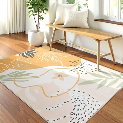 Lahome Machine Washable Area Rugs Non-Slip Large Living Room Rug Boho Botanical Print Ultra-Thin Indoor Rug for Classroom Nursery Dining Room