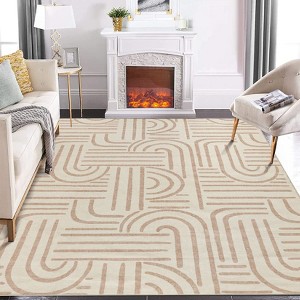 Modern Area Rug for Living Room, Vintage Low Pile Floor Rug with Non Slip Backing, Washable Stain Resistant Carpet for Dorm Office - 1 of 4