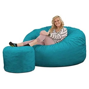 Ultimate Sack 5ft Bean Bag Chair and Footstool, Oversized Comfortable Indoor Floor Lounger, Giant Foam-Filled Furniture for Relaxing, Teal Suede - 1 of 4