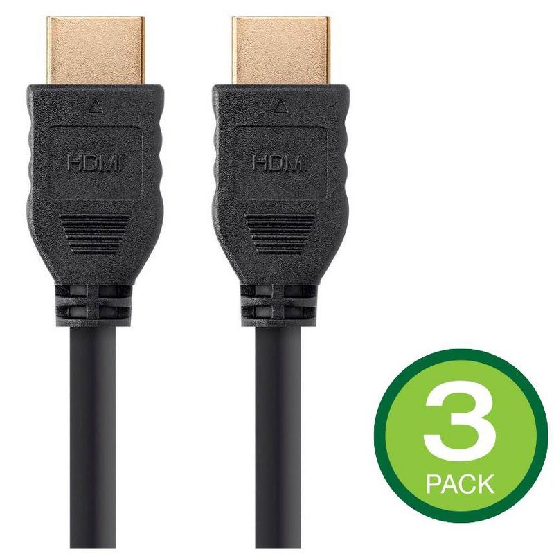Monoprice HDMI Cable - 8 Feet - Black (3 Pack) No Logo, High Speed, 4K@60Hz, HDR, 18Gbps, YCbCr 4:4:4, 36AWG, CL2, Compatible with UHD TV and More -, 1 of 5