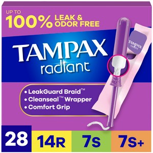 Tampax Radiant Triple Pack Regular/Super/Super Plus Absorbency Unscented Tampons - 28ct - 1 of 4