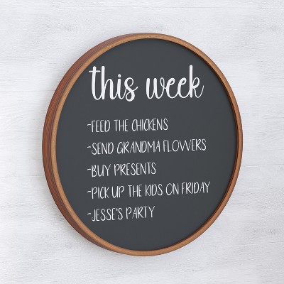 Rustic Brown Round Magnetic Chalkboard with Pine Wood Frame