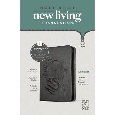 NLT Compact Zipper Bible, Filament Enabled Edition (Red Letter, Leatherlike, Charcoal Patch) - (Leather Bound)