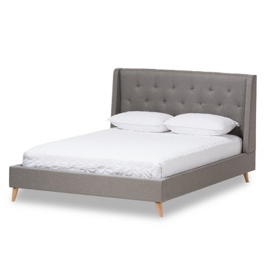 Adelaide Retro Modern Fabric Upholstered Platform Bed - King - Light Gray - Baxton Studio