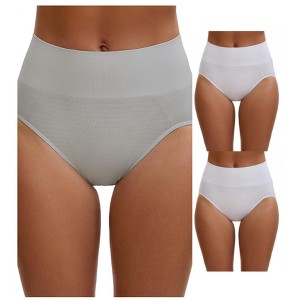 INSPIRE CHIC Women's High Waist Tummy Slimming Elastic Briefs Breathable Butt Lifter Underwear 3 Packs - 1 of 4
