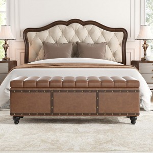 Storage Ottoman Bench, Faux Leather Upholstered Storage Benches for Bedroom, Living Room, Entryway, Hallway - 1 of 4