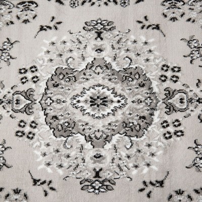 Gray Synthetic Stain-Resistant Traditional Medallion Area Rug