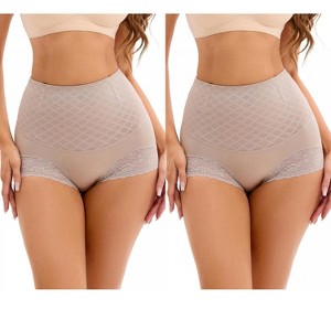 INSPIRE CHIC 2 Pcs Women's Lace Mesh Light Tummy Control Briefs High Waist Control Panties - 1 of 4