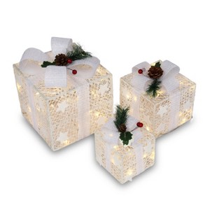 SEVOBAL Christmas Gift Boxes Decorations 3PCS Nestable Glitter Present Boxes Ornament for Christmas Xmas Decor Christmas Decor, White, 7.8"*7.8"*7.8" - 1 of 4