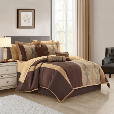 California King Brown Microfiber 15-Piece Comforter Set
