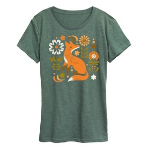 Women's - Instant Message - Autumn Fox & Flowers Short Sleeve Graphic T-Shirt - 1 of 4