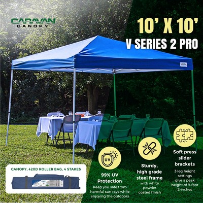 10x10 Blue Polyester Pop-Up Canopy with Steel Frame